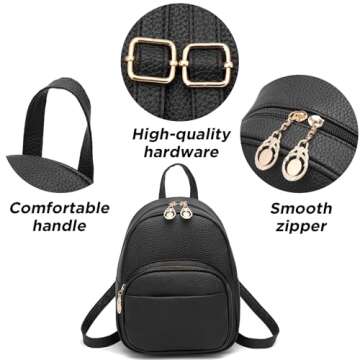 Mini Backpack for Women Girls Leather Backpacks Casual Small Daypack Shoulder Bag with Pockets