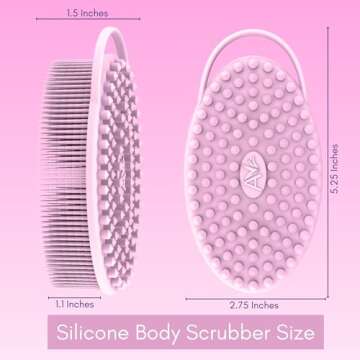 Avilana Silicone Exfoliating Body Scrubber – Dual-Sided Silicone Loofah for Shower, Body Scrubber for Men & Women, Gentle Loofa Alternative, Easy-to-Clean Silicone Body Scrubber(Pink with Silver)