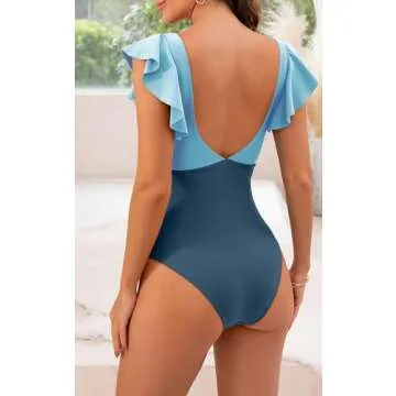 B2prity Women's One Piece Swimsuit Ruffle Cutout Bathing Suits Slimming Tummy Control V Neck Wrap Sw...
