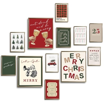 TwoDays Trendy Christmas Wall Art Set – Retro Holiday Classic Prints for Festive Decor
