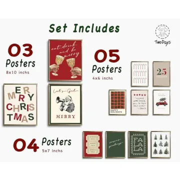 TwoDays Trendy Christmas Wall Art Set of 12 Unframed Prints