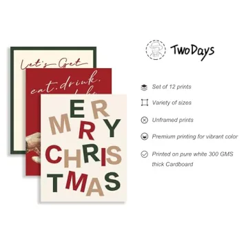 TwoDays Trendy Christmas Wall Art Set of 12 Unframed Prints