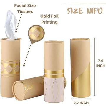Car Tissue Holder with 3-ply Facial Tissues Bulk - 4 PK Gold Foil Cylinder, for Car, Travel Cup Hold...