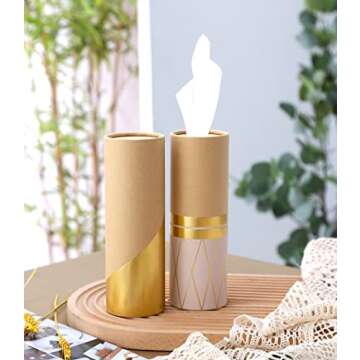 Car Tissue Holder with 3-ply Facial Tissues Bulk - 4 PK Gold Foil Cylinder, for Car, Travel Cup Holder, Refill Box Round Container Kraft