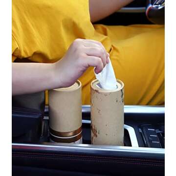 Car Tissue Holder with 3-ply Facial Tissues Bulk - 4 PK Gold Foil Cylinder, for Car, Travel Cup Holder, Refill Box Round Container Kraft