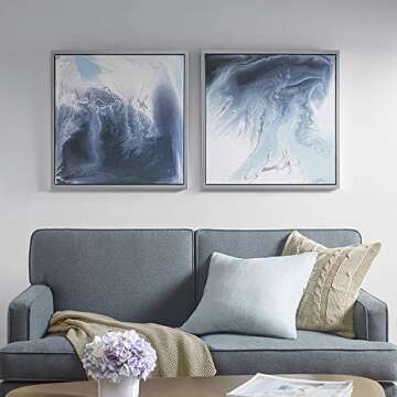 Madison Park Lagoon Wall Art-Multi Blue, White in Silver Frame Modern Home Décor Painting Gel Coat ...