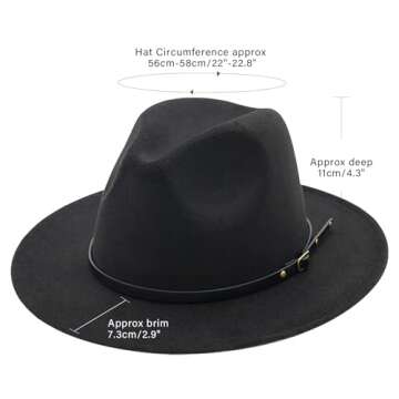 DRESHOW Women Belt Buckle Fedora Hat Boho Hat Classic Wide Brim Felt Panama Hat