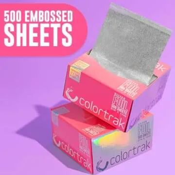 Colortrak Embossed Sheets Silver Aluminum Foil Pop-up Dispenser, 500 Pre-cut Sheets Non-slip Textured Silver 5 x 11 Sheets for Hair Foil Coloring and Highlighting Sheet Applications