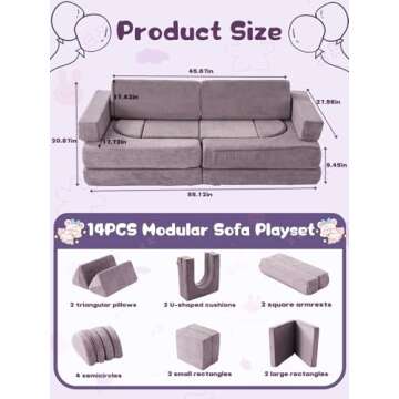 Modular Kids Play Couch, 14PCS Nugget Couch Toddler Building Fort, Versatile 500+DIY Creativing Play...