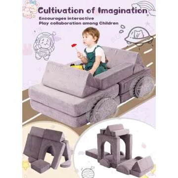 Modular Kids Play Couch, 14PCS Nugget Couch Toddler Building Fort, Versatile 500+DIY Creativing Playroom Bedroom Furniture for Playing, Creativing, Convertible Kids Sofa for Boys and Girls (Purple)