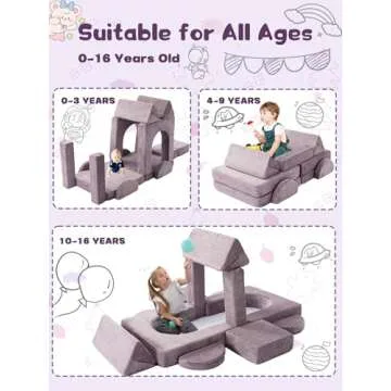 Modular Kids Play Couch, 14PCS Nugget Couch Toddler Building Fort, Versatile 500+DIY Creativing Playroom Bedroom Furniture for Playing, Creativing, Convertible Kids Sofa for Boys and Girls (Purple)