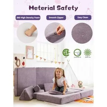 Modular Kids Play Couch, 14PCS Nugget Couch Toddler Building Fort, Versatile 500+DIY Creativing Playroom Bedroom Furniture for Playing, Creativing, Convertible Kids Sofa for Boys and Girls (Purple)