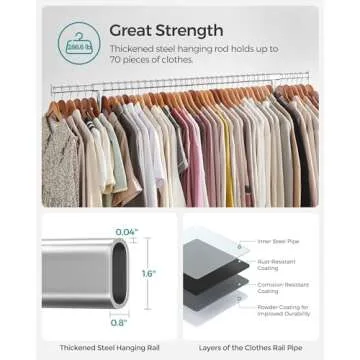 SONGMICS Heavy-Duty Clothes Rack with Wheels and Extendable Rod