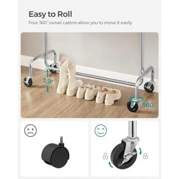 SONGMICS Heavy-Duty Clothes Rack with Wheels and Extendable Rod