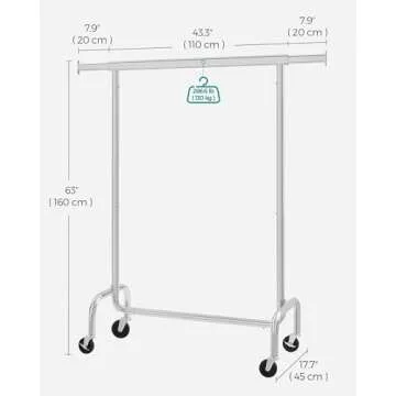 SONGMICS Heavy-Duty Clothes Rack with Wheels and Extendable Rod