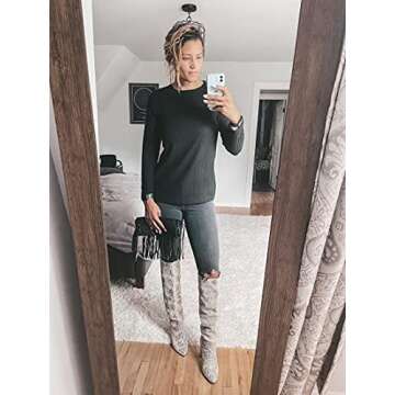 OFEEFAN Women's Pullover Sweaters Long Sleeve Winter Casual Tops for Women Black M