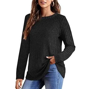OFEEFAN Women's Pullover Sweaters Long Sleeve Winter Casual Tops for Women Black M