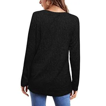 OFEEFAN Women's Pullover Sweaters Long Sleeve Winter Casual Tops for Women Black M