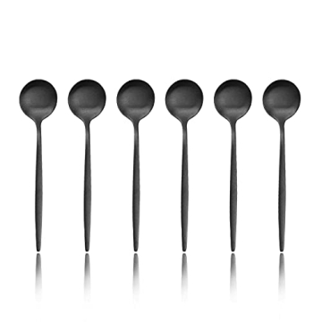 JANKNG Black Matte Espresso Spoons Set of 6 for Coffee and Tea