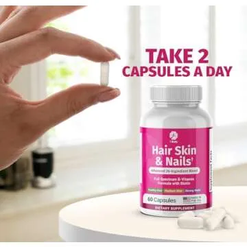 1 Body Hair Skin and Nails Vitamins with Biotin – Contains 26 Vitamins, Minerals and Herb Extracts – Hair and Nail Growth, Glowing Skin Supplements Formula for Men and Women – 60 Vegan Capsules