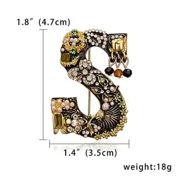 RINHOO Pearl Initial Brooch Pin Crystal A-Z 26 Alphabet Letters Brooch Colorful Enamel Breastpin Pin Jewelry for women Gifts (S)