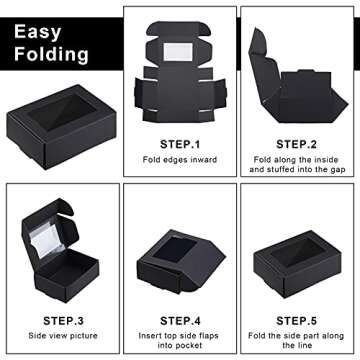 Zonon 30 Pcs Soap Boxes for Homemade Soap Packaging, Mini Kraft Treat Boxes with Window for Bakery Candy Soap Making Gift Packaging(3.5 x 2.4 x 1.2 Inch,Black)