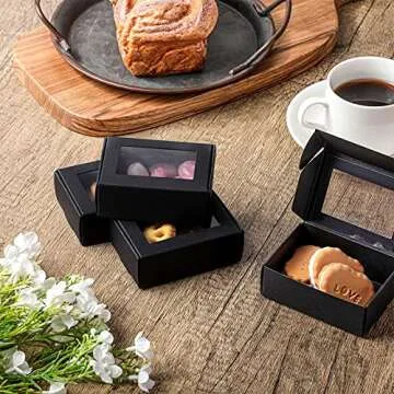 Zonon 30 Pcs Soap Boxes for Homemade Soap Packaging, Mini Kraft Treat Boxes with Window for Bakery Candy Soap Making Gift Packaging(3.5 x 2.4 x 1.2 Inch,Black)