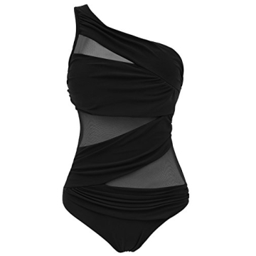 Runtlly Women's One Piece Swimsuits One Shoulder Plus Size Swimwear Bathing Suit with See Through Me...