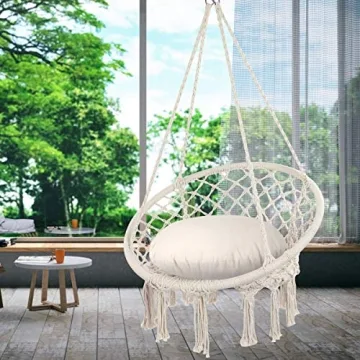 Y-Stop Hammock Chair Macrame Swing for Indoor Outdoor Use