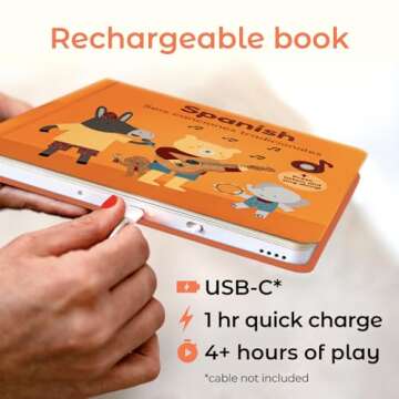 Cali's Books Spanish USB C Rechargeable Musical Book | Spanish Baby Books with 6 Songs | Libros en e...