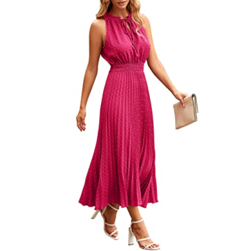 PRETTYGARDEN Women's Midi Summer Dresses Casual V Neck Swiss Dot Ruffle Sleeveless A Line Beach Sun ...