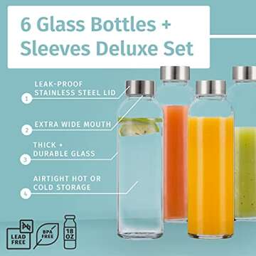 Glass Water Bottles with Sleeves for Travel and Storage