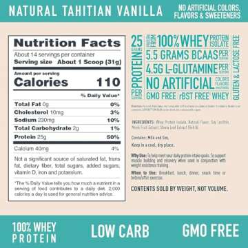 Isopure Low Carb 100% Pure Whey Isolate Protein Powder, Lactose Free, Gluten Free, With Vitamins, Tahitian Vanilla, 25g Protein Per Serving, 1 Lb, 14 Servings