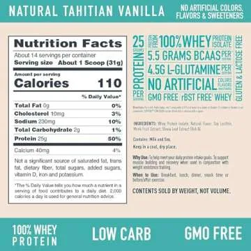 Isopure Low Carb 100% Pure Whey Isolate Protein Powder, Lactose Free, Gluten Free, With Vitamins, Tahitian Vanilla, 25g Protein Per Serving, 1 Lb, 14 Servings