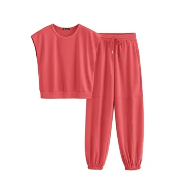 PRETTYGARDEN Women's Summer 2 Piece Tracksuit Outfit Casual Cap Sleeve Tops High Waist Pants Set Lou...