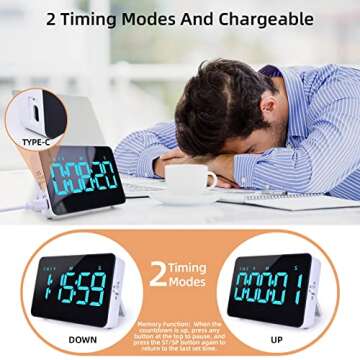 Rechargeable Digital Kitchen Timer for Cooking, Magnetic Timers with Countdown/up, Kids Timer with 5...