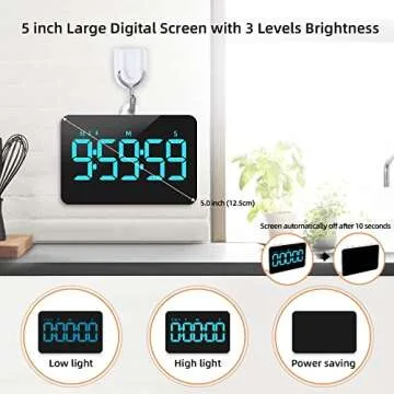 Rechargeable Digital Kitchen Timer for Cooking, Magnetic Timers with Countdown/up, Kids Timer with 5”LED Display 3 Brightness 4 Volume Adjustable for Classroom/Office/Home/Work/Fitness/Game（Blue）