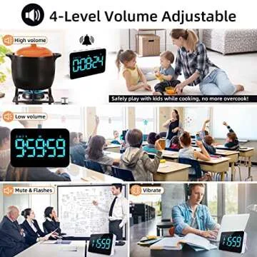 Rechargeable Digital Kitchen Timer for Cooking, Magnetic Timers with Countdown/up, Kids Timer with 5”LED Display 3 Brightness 4 Volume Adjustable for Classroom/Office/Home/Work/Fitness/Game（Blue）
