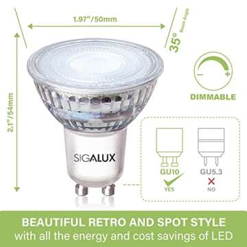 Sigalux GU10 LED Light Bulbs - Dimmable 5000K Daylight White, Pack of 8