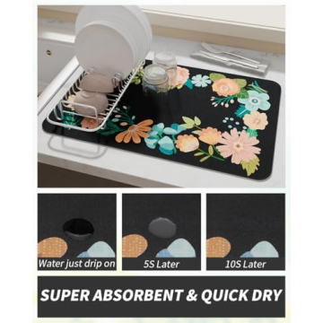 AMOAMI Coffee Mat Hide Stain Rubber Backed Absorbent Dish Drying Mat for Kitchen Counter - Bar Acces...