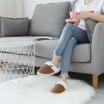 NineCiFun Women's Slip on Fuzzy Slippers Memory Foam House Slippers Outdoor Indoor Warm Plush Bedroo...