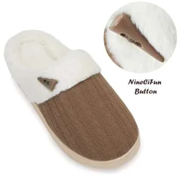 NineCiFun Women's Slip on Fuzzy Slippers Memory Foam House Slippers Outdoor Indoor Warm Plush Bedroom Shoes Scuff with Faux Fur Lining size 7 8 brown