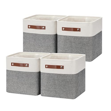 HNZIGE Fabric Cube Storage Baskets Bins Cube Baskets 11x11, Set of 4, Foldable Storage Cube Bin Bask...
