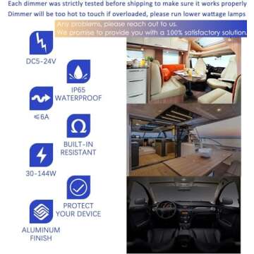 ALOVECO 12 Volt DC Dimmer Switch PWM for LED RV Lights Interior, 5-24 Volts LED Ceiling Dome Lights Dimmer and Switch for Camper, Recreational Vehicle, Halogen, Auto, Truck, Marine and Strip Lighting