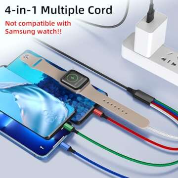 5FT/1.5M Multi Charging Cable for Apple Watch Charger Travel Nylon Braided USB C Micro USB Compatibl...