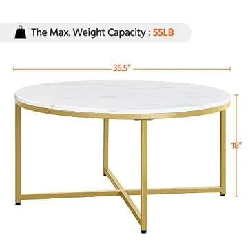 Yaheetech Round Coffee Table Set of 3Pcs for Living Room, Marble Coffee Table and 2Pcs Side Tables with Sturdy Metal Legs for Office Apartment, Modern Furniture, Mustard Gold