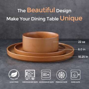 LERATIO Ceramic Dinnerware Sets for 4, High Edge Stoneware Plates and Bowls Set, Chip and Crack Resi...
