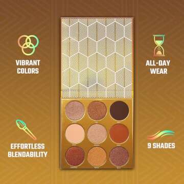 Juvia's Place Palette The Warrior - Warm Golds, Browns & Bronzes, Shades of 9, Warm and Neutral Palette, Pigmented Makeup Palette Eye Color & Shine