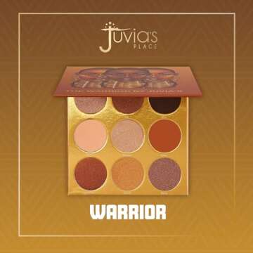 Juvia's Place Palette The Warrior - Warm Golds, Browns & Bronzes, Shades of 9, Warm and Neutral Palette, Pigmented Makeup Palette Eye Color & Shine