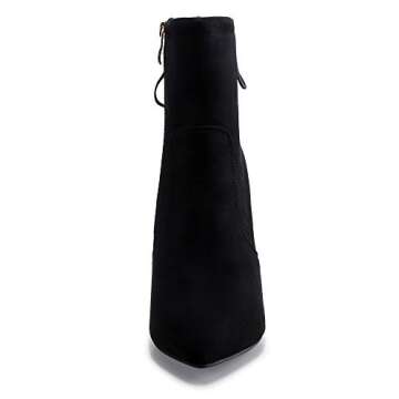 IDIFU Women's Dress Pointed Toe Short Boots Chunky High Heels Side Zipper Ankle Booties(9, Black Suede Tie)